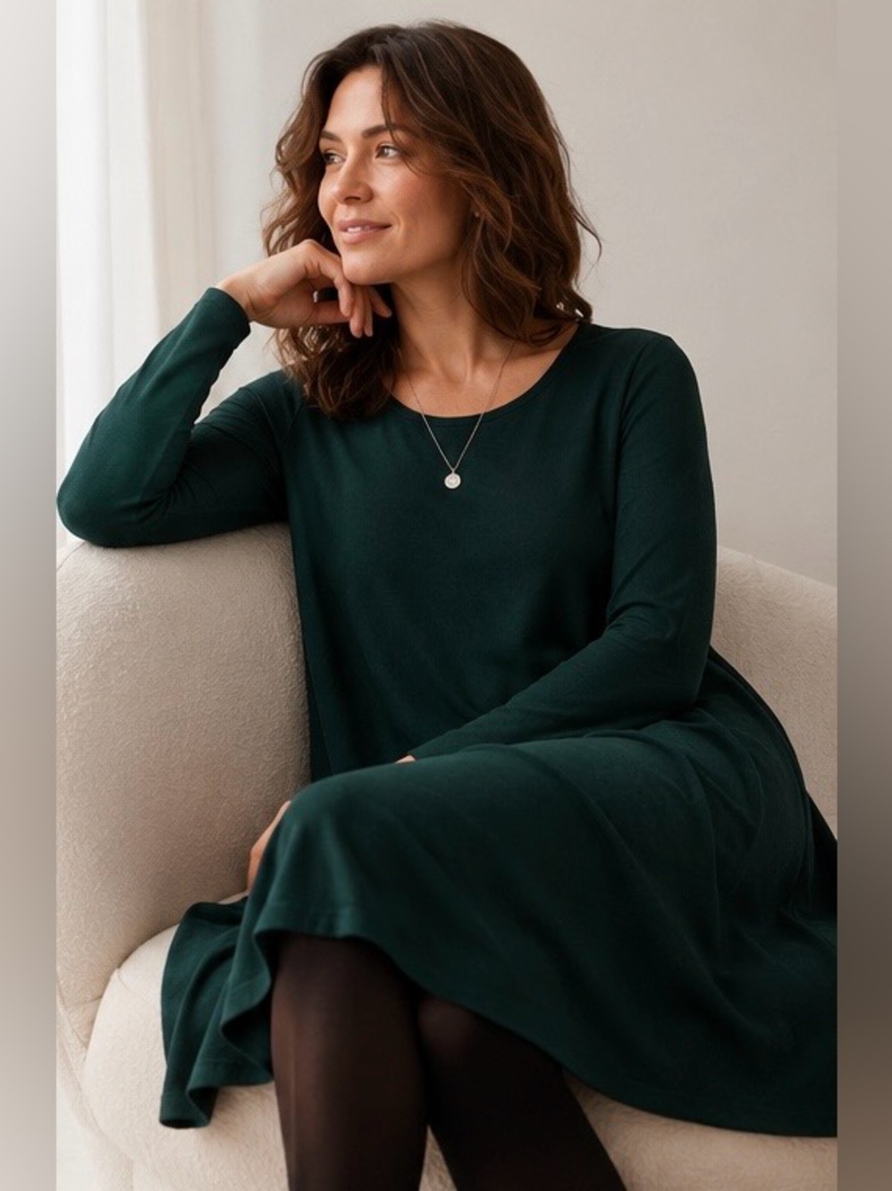 J JILL - 2X- Deep Emerald Green Dress Knit Dress. A-line, long sleeve. Modest. - Picture 3 of 12